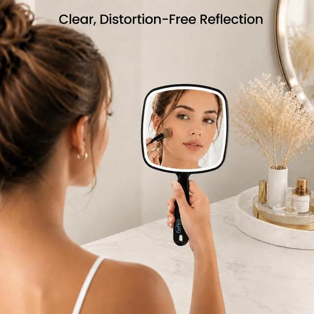 Alt view image 2 of 7 - Extra Large Hand Mirror with Handle, 9" W x 12" L, Multi-Purpose Handheld Mirror with Distortion-Free Reflection, Black