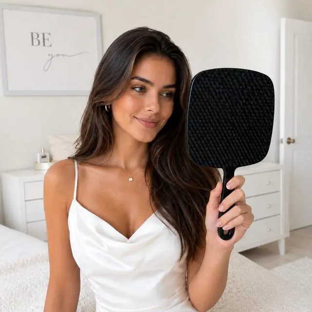Alt view image 3 of 7 - Extra Large Hand Mirror with Handle, 9" W x 12" L, Multi-Purpose Handheld Mirror with Distortion-Free Reflection, Black