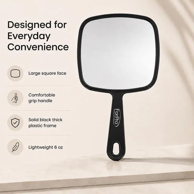 Alt view image 7 of 7 - Extra Large Hand Mirror with Handle, 9" W x 12" L, Multi-Purpose Handheld Mirror with Distortion-Free Reflection, Black