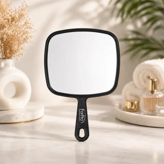 Alt view image 5 of 7 - Extra Large Hand Mirror with Handle, 9" W x 12" L, Multi-Purpose Handheld Mirror with Distortion-Free Reflection, Black