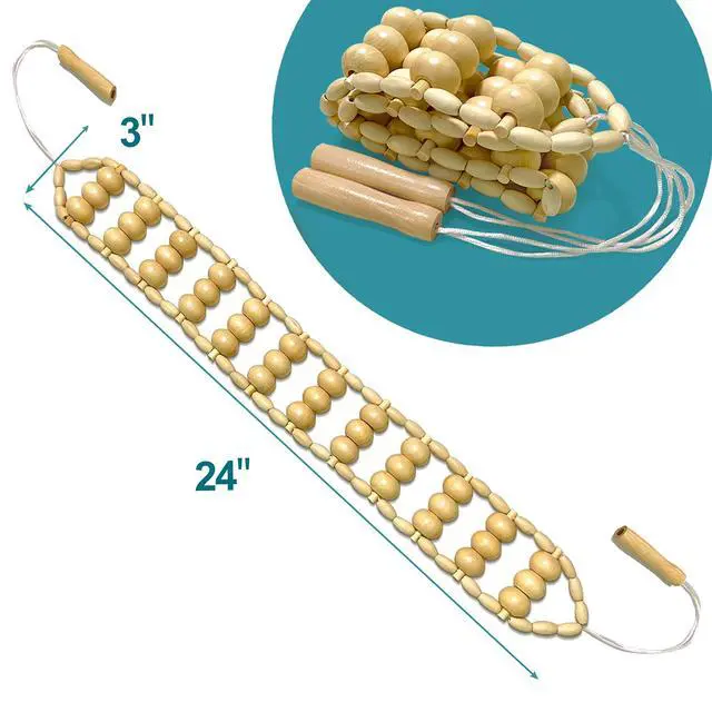 Alt view image 2 of 6 - Wood Back Massager Roller Rope, Manual Massage Strap for Back, Neck, Shoulders, Legs, Waist Pain Relief, Wooden Therapy Lymphatic Anti Cellulite Muscle Recovery Massage Tool