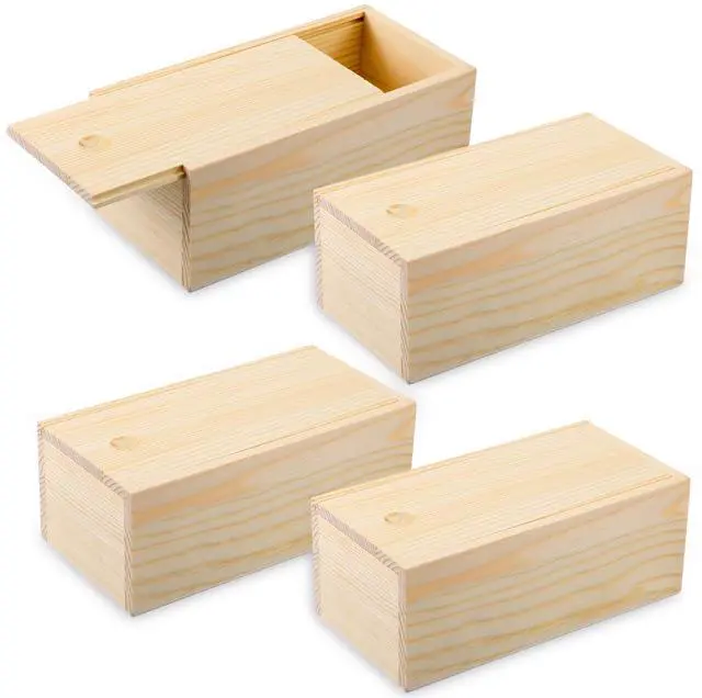 Main image of 4 Pack Unfinished Wood Storage Box with Slide Lid, Blank Natural Wood Case Container for DIY Craft, Jewelry Storage, Gift Box, Hobbies, 7.87 x 4 x 3.15 Inch