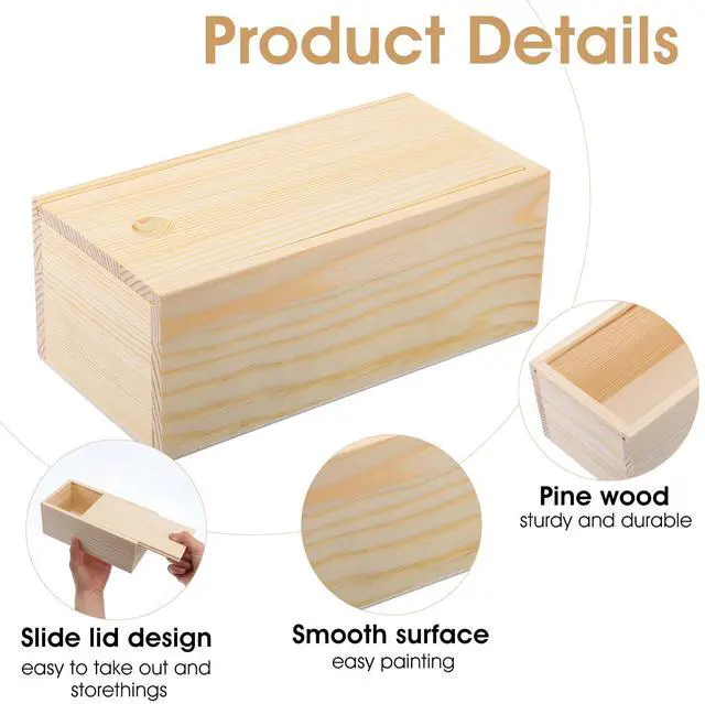 Alt view image 3 of 7 - 4 Pack Unfinished Wood Storage Box with Slide Lid, Blank Natural Wood Case Container for DIY Craft, Jewelry Storage, Gift Box, Hobbies, 7.87 x 4 x 3.15 Inch