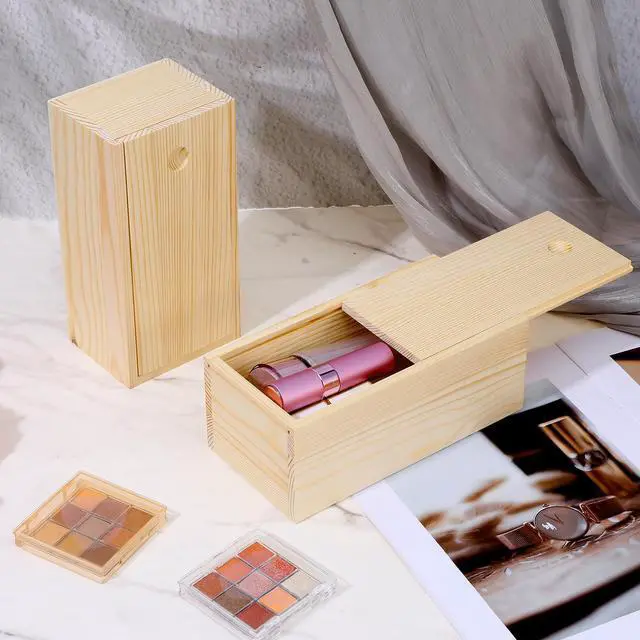 Alt view image 7 of 7 - 4 Pack Unfinished Wood Storage Box with Slide Lid, Blank Natural Wood Case Container for DIY Craft, Jewelry Storage, Gift Box, Hobbies, 7.87 x 4 x 3.15 Inch