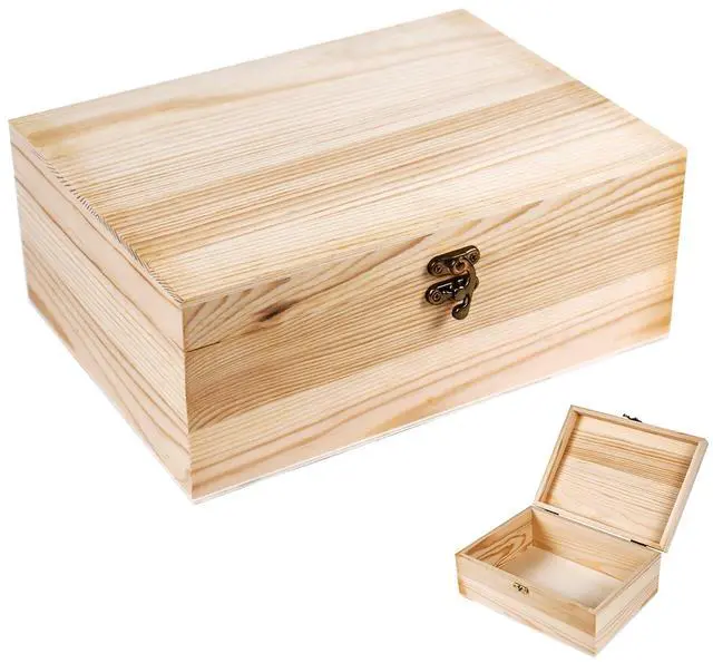 Main image of Unfinished Wood Box with Hinged Lid 1 Pack - 10.6" x 7.6" x 4.3" Smooth Unpainted Wooden Storage Box for Crafts, Jewelry, DIY Painting, Gift Packaging - Lightweight & Warp-Resistant