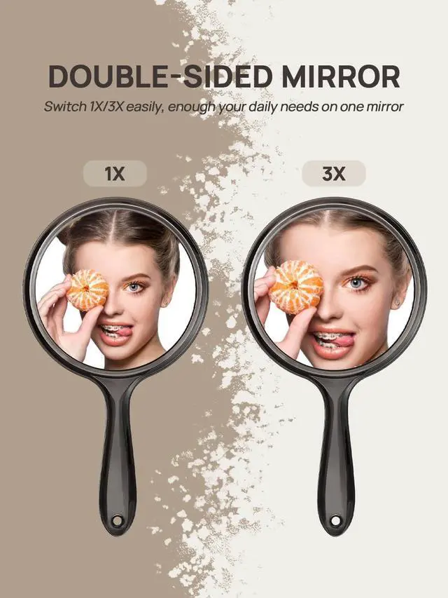 Alt view image 3 of 7 - Hand Mirror, Double-Sided Handheld Mirror 1X/3X Magnifying Mirror with Handle, Set of 3 (Transparent Black)