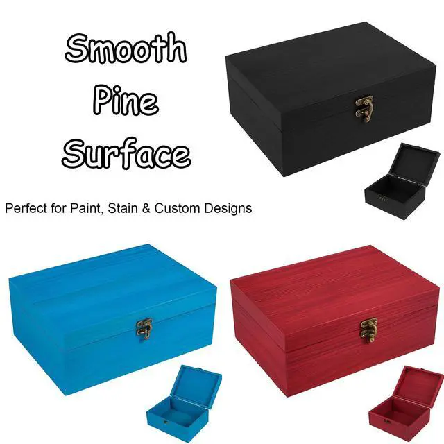 Alt view image 3 of 6 - Unfinished Wood Box with Hinged Lid 1 Pack - 10.6" x 7.6" x 4.3" Smooth Unpainted Wooden Storage Box for Crafts, Jewelry, DIY Painting, Gift Packaging - Lightweight & Warp-Resistant