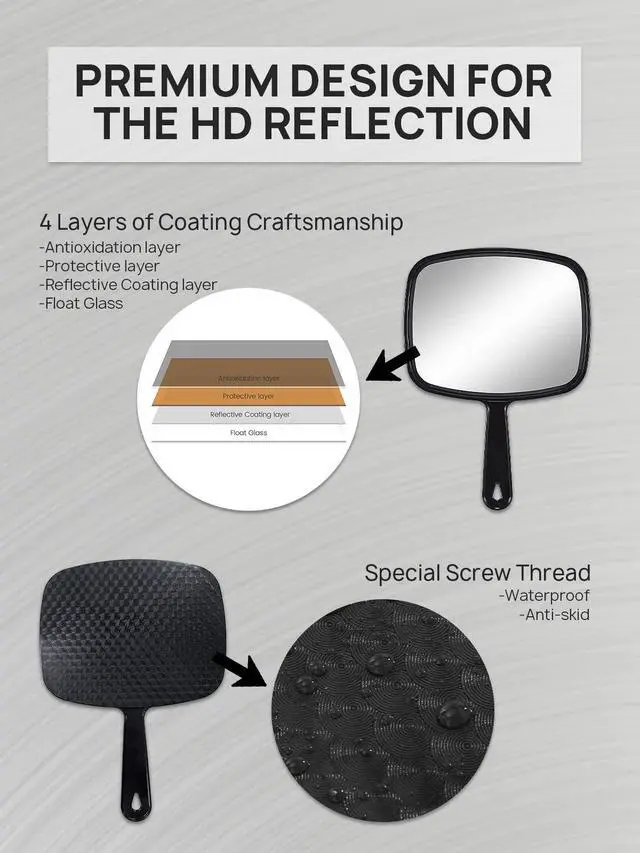 Alt view image 5 of 7 - 12.4" L x 9" W Hand Mirror, All Black Handheld Mirror with Handle