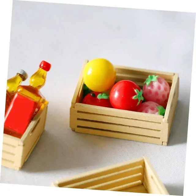 Alt view image 5 of 7 - 5Pcs Miniature Wooden Crates for Dollhouse Furniture Realistic Storage for Crafting and Decoration Mini Crates for Kitchen and Supermarket Scenes