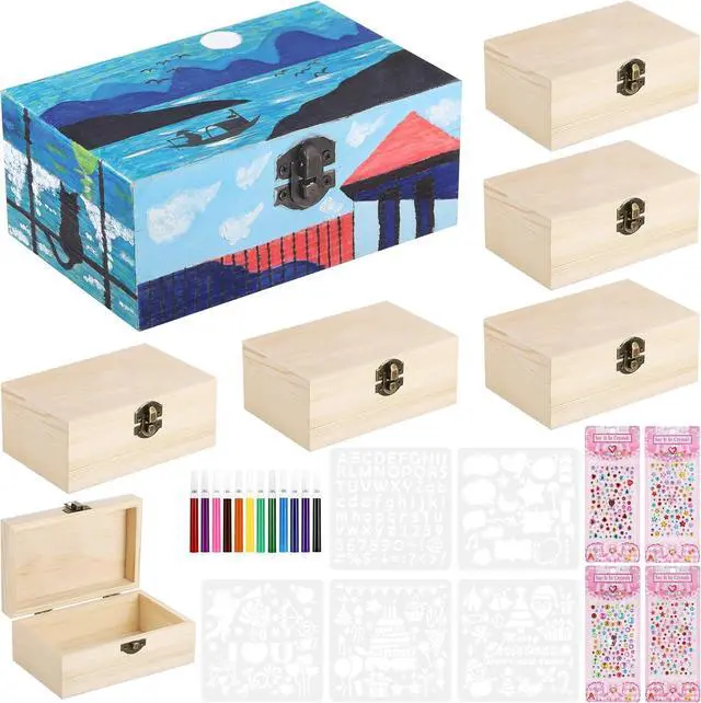 Main image of 6Pcs Small Wooden Boxes for Crafts, Unfinished Wood Box with Lids, Mini Treasure Chest Small Craft Box, Jewelry DIY Mini Craft Boxes to Paint for Kids Adults Classroom Party Handmade (6X 3.8 x 2.5in)