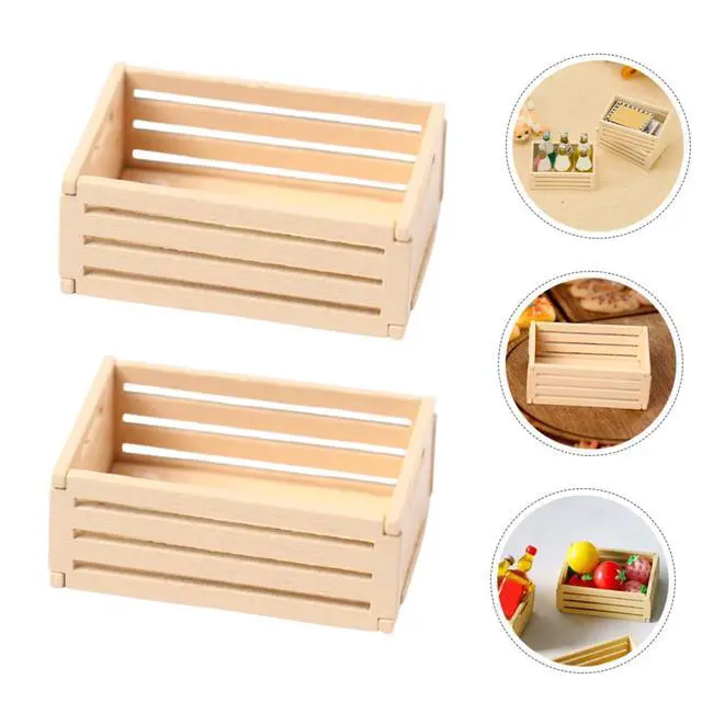Alt view image 7 of 7 - 5Pcs Miniature Wooden Crates for Dollhouse Furniture Realistic Storage for Crafting and Decoration Mini Crates for Kitchen and Supermarket Scenes