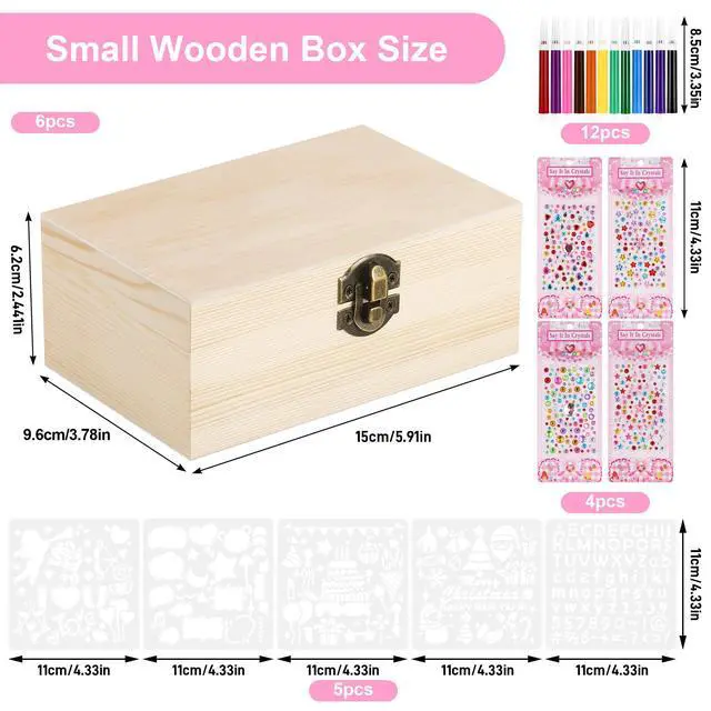 Alt view image 2 of 7 - 6Pcs Small Wooden Boxes for Crafts, Unfinished Wood Box with Lids, Mini Treasure Chest Small Craft Box, Jewelry DIY Mini Craft Boxes to Paint for Kids Adults Classroom Party Handmade (6X 3.8 x 2.5in)