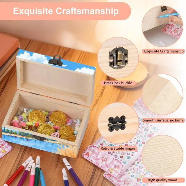 Alt view image 3 of 7 - 6Pcs Small Wooden Boxes for Crafts, Unfinished Wood Box with Lids, Mini Treasure Chest Small Craft Box, Jewelry DIY Mini Craft Boxes to Paint for Kids Adults Classroom Party Handmade (6X 3.8 x 2.5in)
