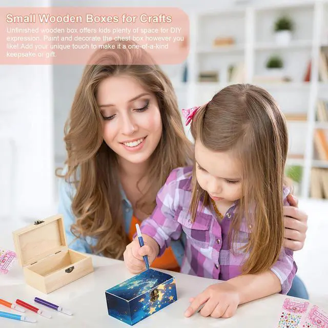 Alt view image 5 of 7 - 6Pcs Small Wooden Boxes for Crafts, Unfinished Wood Box with Lids, Mini Treasure Chest Small Craft Box, Jewelry DIY Mini Craft Boxes to Paint for Kids Adults Classroom Party Handmade (6X 3.8 x 2.5in)
