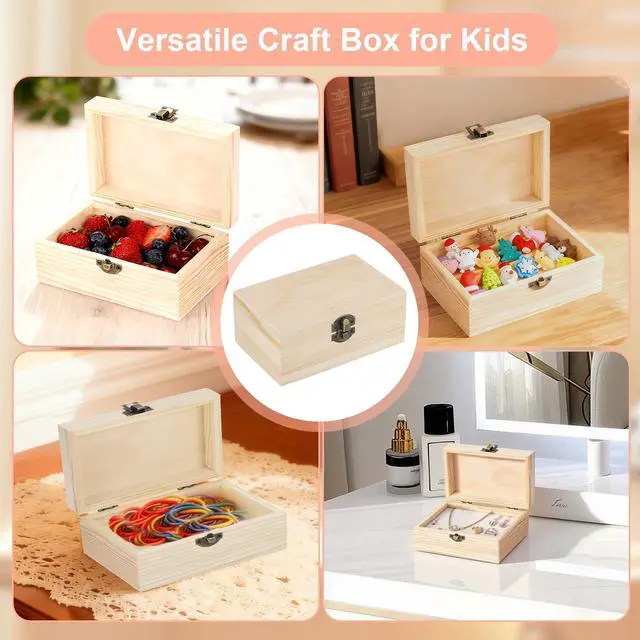 Alt view image 7 of 7 - 6Pcs Small Wooden Boxes for Crafts, Unfinished Wood Box with Lids, Mini Treasure Chest Small Craft Box, Jewelry DIY Mini Craft Boxes to Paint for Kids Adults Classroom Party Handmade (6X 3.8 x 2.5in)