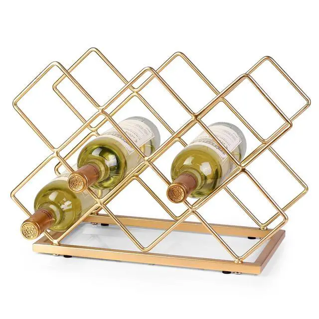 Main image of Countertop Wine Rack - 10 Bottle Freestanding Modern Gold Metal Small Wine Rack - Tabletop Wine Holder Stand for Cabinet, Pantry, Wine Bottle Storage