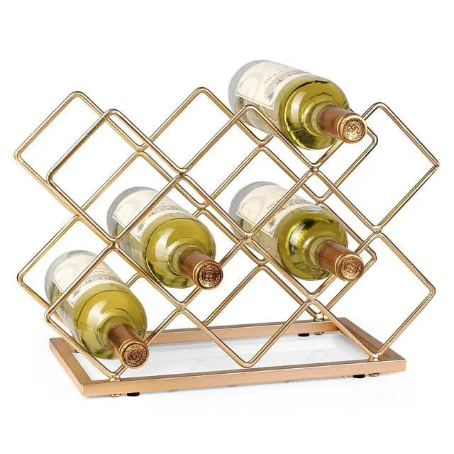 Alt view image 2 of 7 - Countertop Wine Rack - 10 Bottle Freestanding Modern Gold Metal Small Wine Rack - Tabletop Wine Holder Stand for Cabinet, Pantry, Wine Bottle Storage