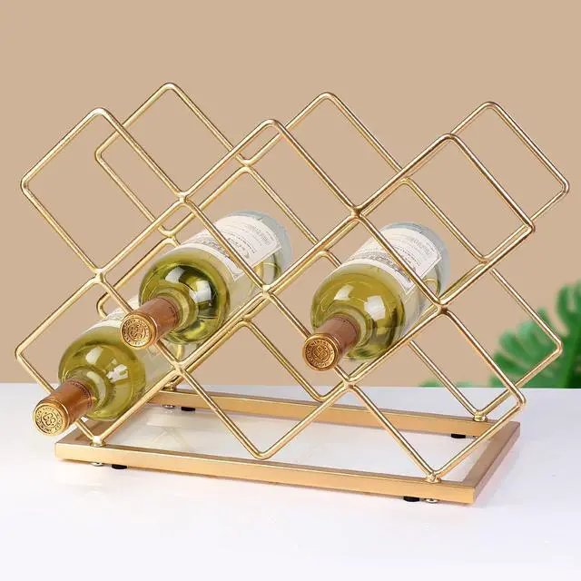 Alt view image 4 of 7 - Countertop Wine Rack - 10 Bottle Freestanding Modern Gold Metal Small Wine Rack - Tabletop Wine Holder Stand for Cabinet, Pantry, Wine Bottle Storage