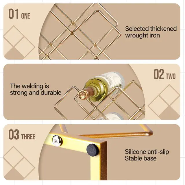 Alt view image 7 of 7 - Countertop Wine Rack - 10 Bottle Freestanding Modern Gold Metal Small Wine Rack - Tabletop Wine Holder Stand for Cabinet, Pantry, Wine Bottle Storage