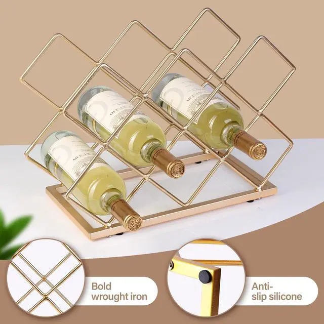 Alt view image 6 of 7 - Countertop Wine Rack - 10 Bottle Freestanding Modern Gold Metal Small Wine Rack - Tabletop Wine Holder Stand for Cabinet, Pantry, Wine Bottle Storage