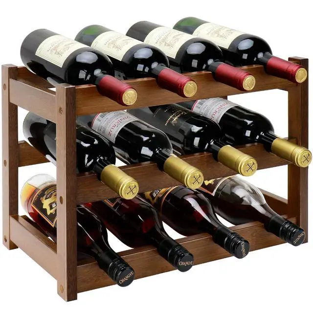 Main image of Bamboo Wine Rack, 3-Tier 12 Bottles Wine Storage Cabinet Shelf, Easy-Assembly Freestanding Bamboo Wine Racks Countertop for Kitchen Pantry Dining Room Bar, Walnut
