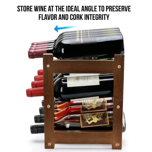 Alt view image 4 of 7 - Bamboo Wine Rack, 3-Tier 12 Bottles Wine Storage Cabinet Shelf, Easy-Assembly Freestanding Bamboo Wine Racks Countertop for Kitchen Pantry Dining Room Bar, Walnut