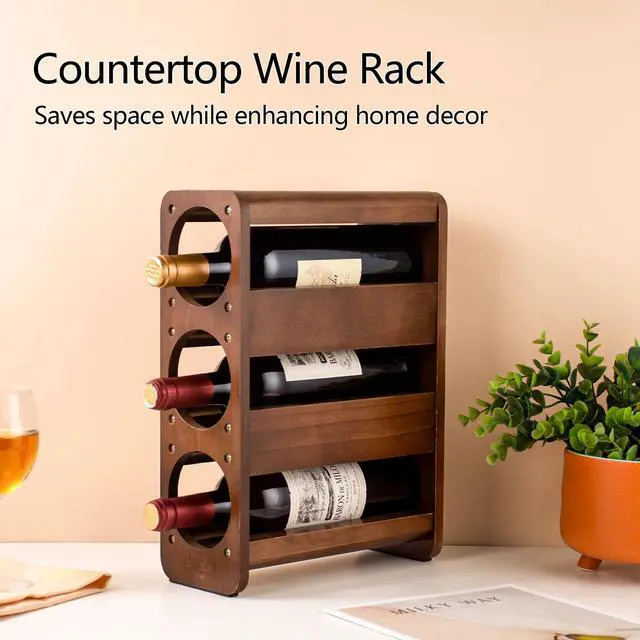 Alt view image 2 of 7 - Wine Rack Countertop Pine Wood Wine Bottle Holder, 3 Bottles Wine Rack for Inside Cabinet, Pantry, Kitchen Bar, Wine Holder Shelf Vertical Wine Storage Perfect for Home Decor Housewarming Gifts