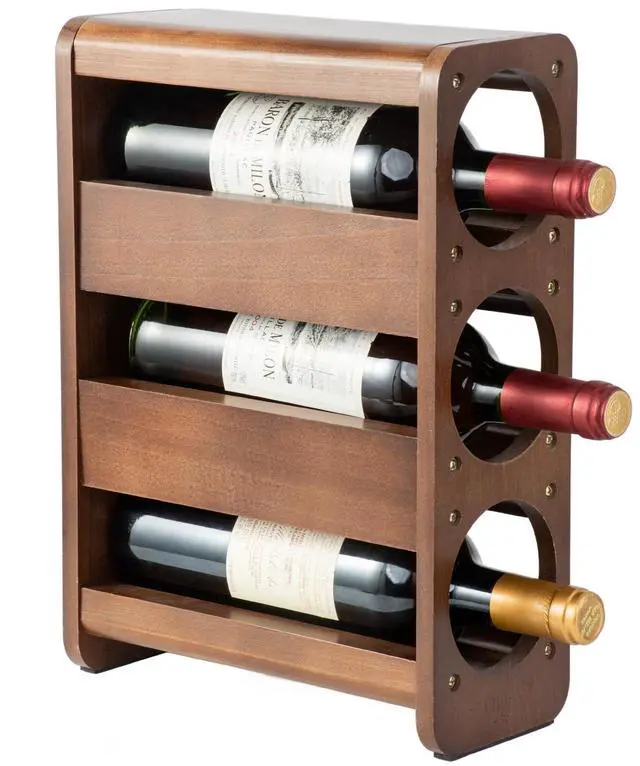 Main image of Wine Rack Countertop Pine Wood Wine Bottle Holder, 3 Bottles Wine Rack for Inside Cabinet, Pantry, Kitchen Bar, Wine Holder Shelf Vertical Wine Storage Perfect for Home Decor Housewarming Gifts