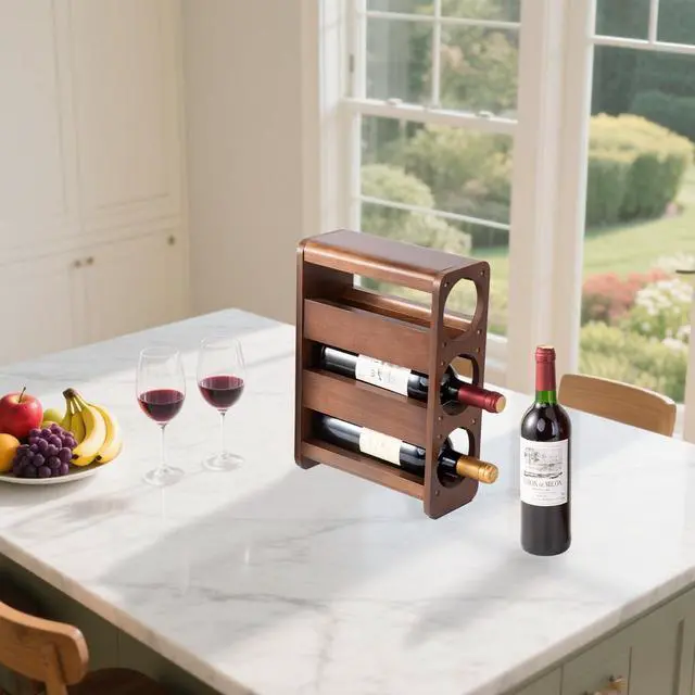 Alt view image 5 of 7 - Wine Rack Countertop Pine Wood Wine Bottle Holder, 3 Bottles Wine Rack for Inside Cabinet, Pantry, Kitchen Bar, Wine Holder Shelf Vertical Wine Storage Perfect for Home Decor Housewarming Gifts