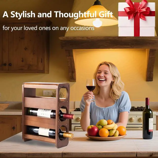 Alt view image 6 of 7 - Wine Rack Countertop Pine Wood Wine Bottle Holder, 3 Bottles Wine Rack for Inside Cabinet, Pantry, Kitchen Bar, Wine Holder Shelf Vertical Wine Storage Perfect for Home Decor Housewarming Gifts