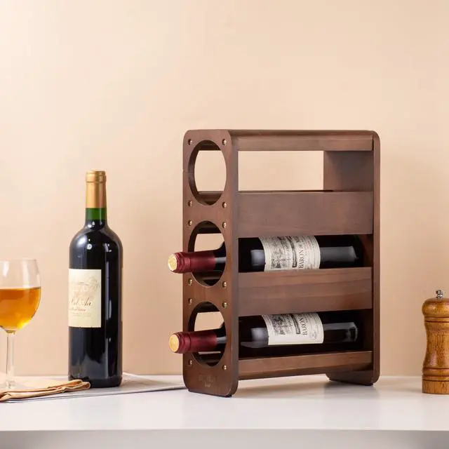 Alt view image 7 of 7 - Wine Rack Countertop Pine Wood Wine Bottle Holder, 3 Bottles Wine Rack for Inside Cabinet, Pantry, Kitchen Bar, Wine Holder Shelf Vertical Wine Storage Perfect for Home Decor Housewarming Gifts