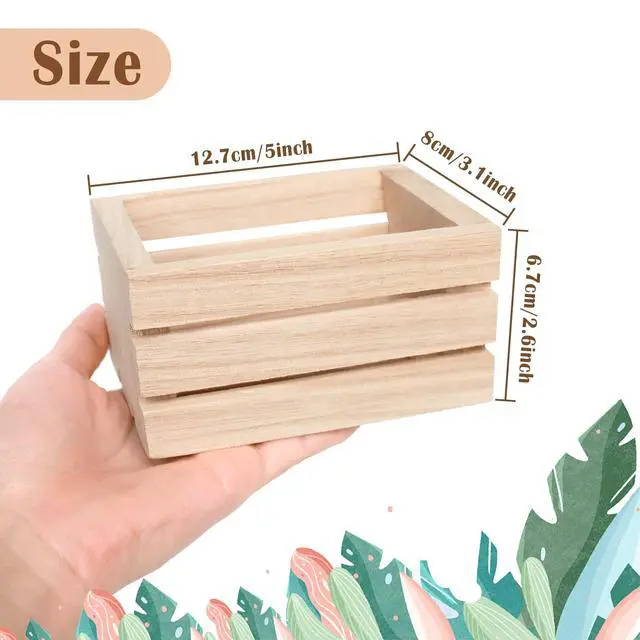 Alt view image 2 of 6 - 4 Pack Mini Rustic Wooden Crates, Decorative Wood Crates Unfinished Wood Box, Crate Box Wooden Storage Box for Kitchen, Office, Bedroom, Closet, Rustic Country Decor