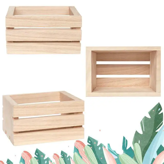 Alt view image 3 of 6 - 4 Pack Mini Rustic Wooden Crates, Decorative Wood Crates Unfinished Wood Box, Crate Box Wooden Storage Box for Kitchen, Office, Bedroom, Closet, Rustic Country Decor