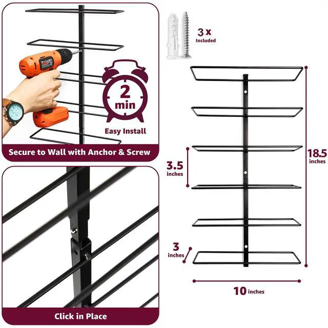 Alt view image 3 of 7 - Wall Mount Wine Rack Holds 6 Bottles Black Metal Wine Bottle Holder for Wall, Modern Wine Rack for Home Bar, Kitchen