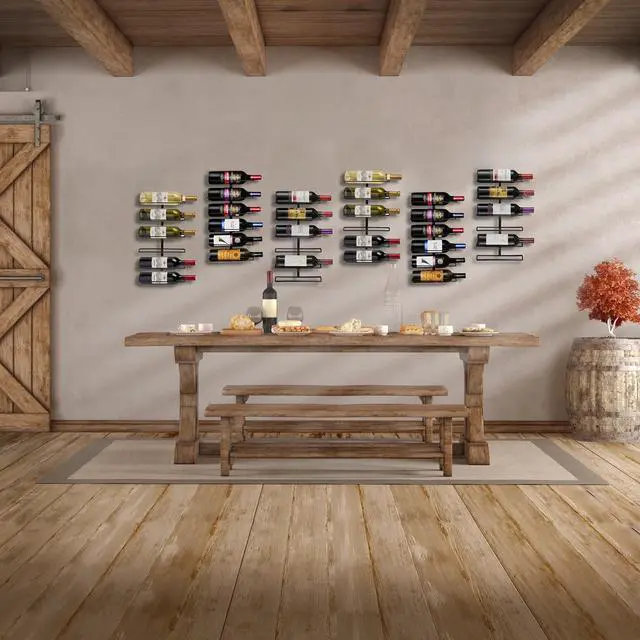 Alt view image 2 of 7 - Wall Mount Wine Rack Holds 6 Bottles Black Metal Wine Bottle Holder for Wall, Modern Wine Rack for Home Bar, Kitchen