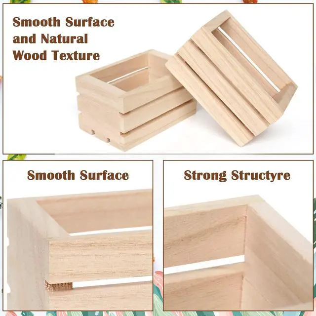 Alt view image 4 of 6 - 4 Pack Mini Rustic Wooden Crates, Decorative Wood Crates Unfinished Wood Box, Crate Box Wooden Storage Box for Kitchen, Office, Bedroom, Closet, Rustic Country Decor