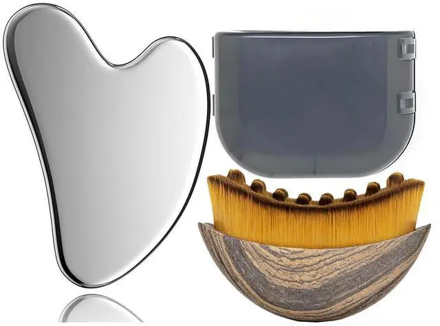 Main image of Stainless Steel Gua Sha Tool & Lymphatic Drainage Face Brush Set, Facial Massage Kit for Jawline Sculpting Puffiness Lifting Relaxation, Contour Face Skin Care Gift for Women