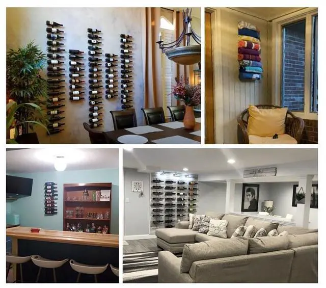 Alt view image 6 of 7 - Wall Mount Wine Rack Holds 6 Bottles Black Metal Wine Bottle Holder for Wall, Modern Wine Rack for Home Bar, Kitchen