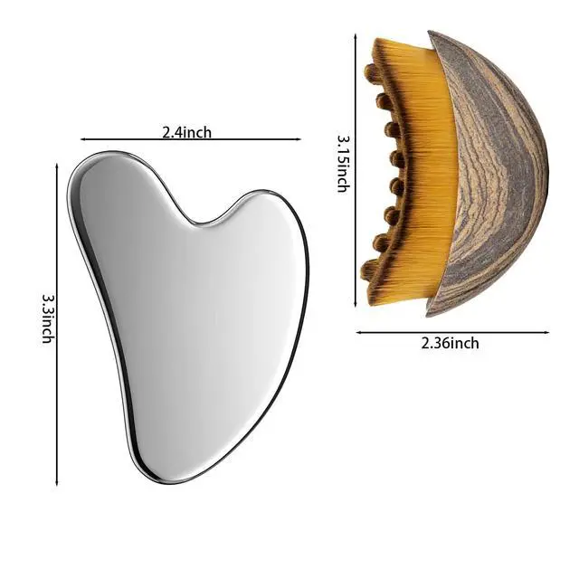 Alt view image 5 of 6 - Stainless Steel Gua Sha Tool & Lymphatic Drainage Face Brush Set, Facial Massage Kit for Jawline Sculpting Puffiness Lifting Relaxation, Contour Face Skin Care Gift for Women