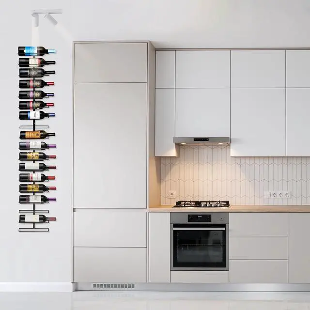 Alt view image 7 of 7 - Wall Mount Wine Rack Holds 6 Bottles Black Metal Wine Bottle Holder for Wall, Modern Wine Rack for Home Bar, Kitchen