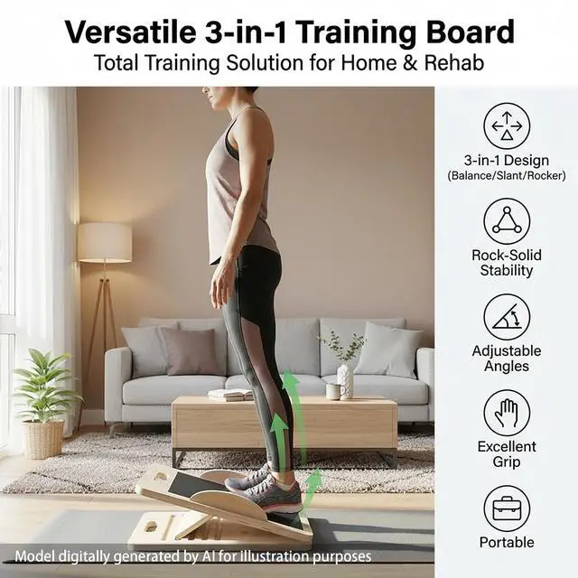 Alt view image 2 of 7 - Slant Board for Calf Stretching, Calf Stretch and Mobility Board, Portable Adjustable Wooden Slant Board for Squats Exercise Balance Training and Physical Therapy