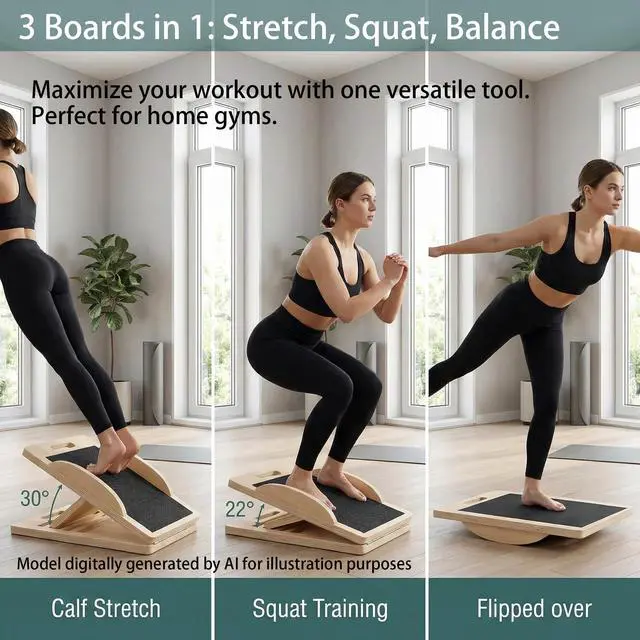 Alt view image 3 of 7 - Slant Board for Calf Stretching, Calf Stretch and Mobility Board, Portable Adjustable Wooden Slant Board for Squats Exercise Balance Training and Physical Therapy