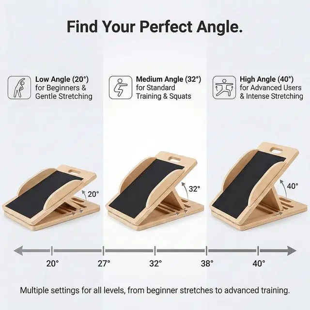 Alt view image 6 of 7 - Slant Board for Calf Stretching, Calf Stretch and Mobility Board, Portable Adjustable Wooden Slant Board for Squats Exercise Balance Training and Physical Therapy