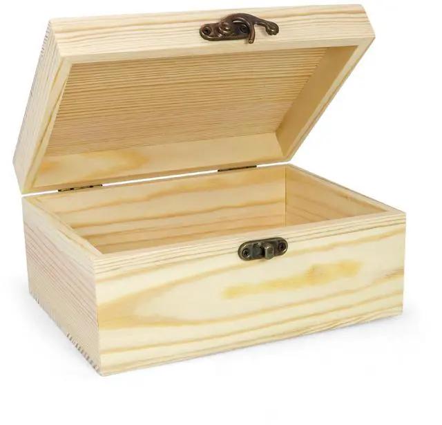 Main image of Unfinished Wooden Box with Hinged Lid Small Unpainted Wood Box for Crafts DIY Storage Jewelry Keepsakes Gift Packaging Unfinished Box 6.7"x5.1"x3.1"
