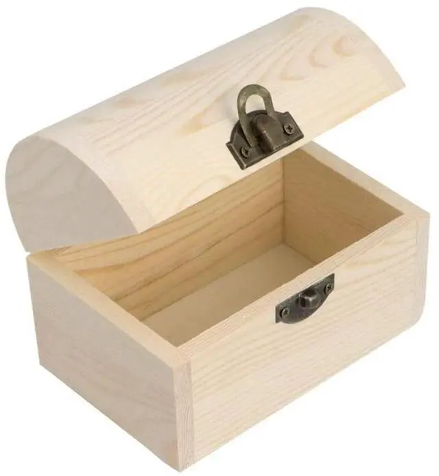 Main image of Plain Unfinished Wood Box, Unpainted Wooden Jewelry Box DIY Craft Storage Treasure Chest Toy Case