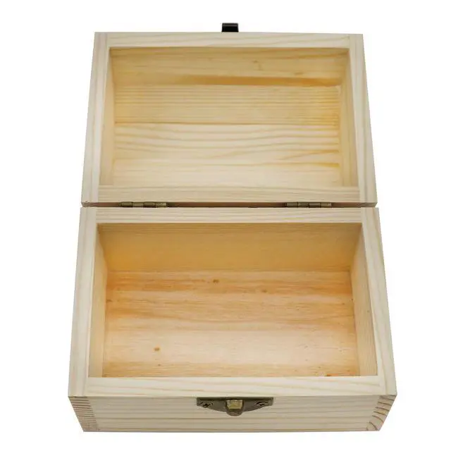 Alt view image 2 of 7 - Plain Unfinished Wood Box, Unpainted Wooden Jewelry Box DIY Craft Storage Treasure Chest Toy Case