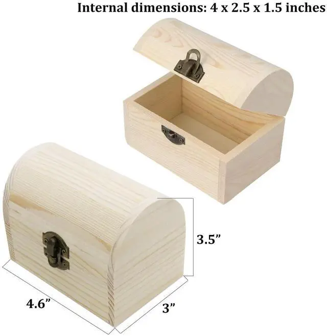 Alt view image 3 of 7 - Plain Unfinished Wood Box, Unpainted Wooden Jewelry Box DIY Craft Storage Treasure Chest Toy Case