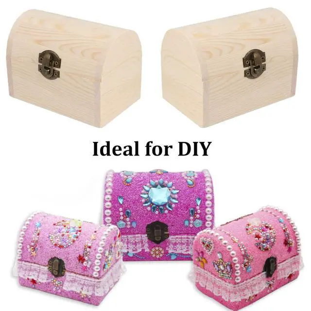 Alt view image 5 of 7 - Plain Unfinished Wood Box, Unpainted Wooden Jewelry Box DIY Craft Storage Treasure Chest Toy Case