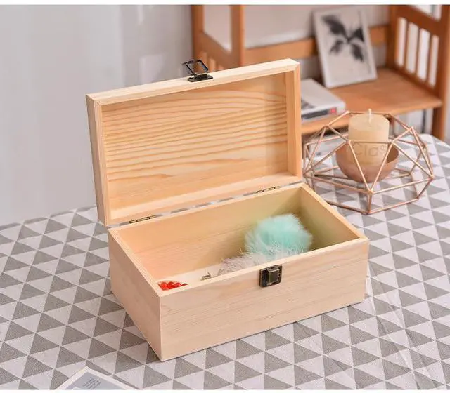 Alt view image 6 of 6 - Artisan Cherry Wood Unfinished Craft Wood Box, 6.7 x 5.1 x 3.1 Inch, Lockable Storage Box for Arts & Crafts, DIY Hobbies, Gifts