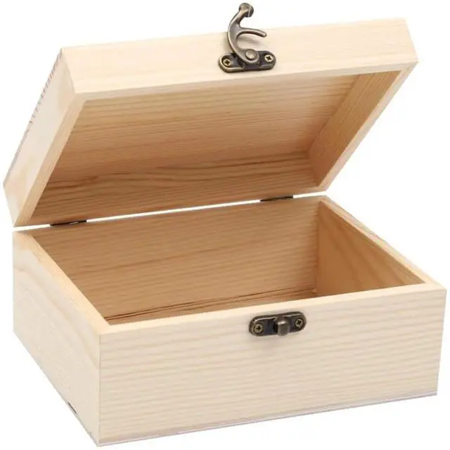 Main image of (1-Pack Unfinished Unpainted Wooden Box with Hinged Lid for Crafts DIY Storage Jewelry Plain Pine Box - Small 6.7"x5.1"x3.1"